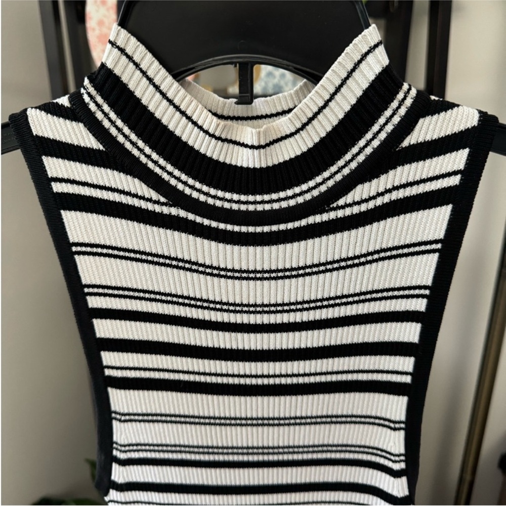 bebe Black White Stripe Mock Neck Bodycon Midi Dress Minimal 90s Chic Small‎ - Picture 3 of 16
